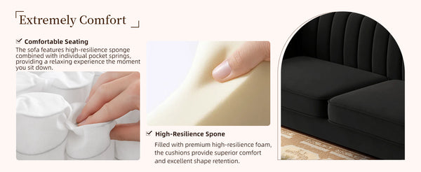 English Elm FX-P81-BK2 Modern Chesterfield Sofa Velvet Upholstery with Gold Metal Legs and Channel Tufting Elegance Black W576S00096