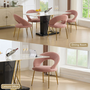 English Elm 061-Set Of 1 Plush Pink Teddy Fabric Dining Chair With Gold Legs - Ergonomic Design & Cozy Elegance W527P255486
