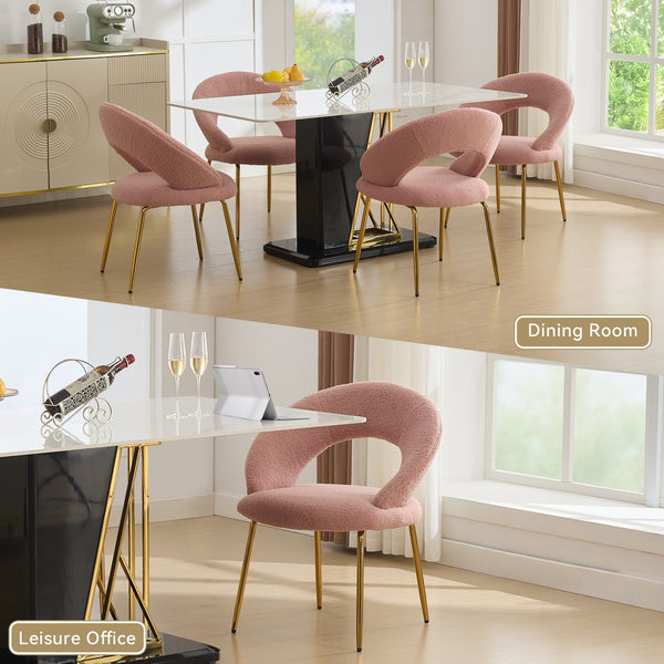 English Elm 061-Set Of 1 Plush Pink Teddy Fabric Dining Chair With Gold Legs - Ergonomic Design & Cozy Elegance W527P255486