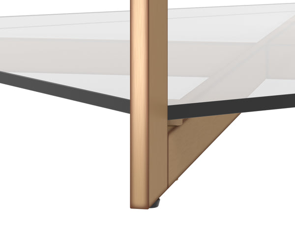 Sunpan Xavier Coffee Table - Modern Tempered Glass with Antique Brass Frame, Perfect for Stylish Decor Square - 43.25W x 43.25D x 16H