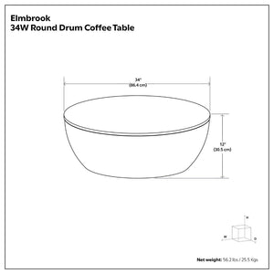 English Elm Elmbrook Round Mango Wood Coffee Table Low Profile Drum Design for Modern Living Rooms Walnut Brown B136P429098