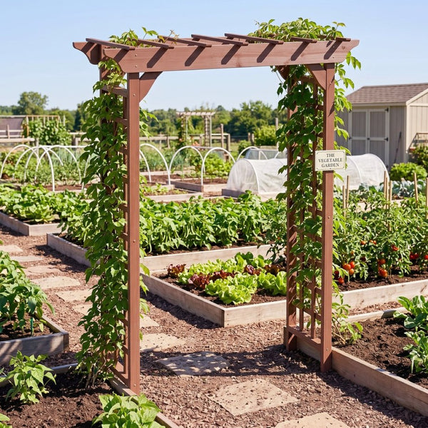 English Elm Wooden Garden Arch Solid Lattice Frame for Climbing Vines Weddings and Backyard Decor W2640P356950