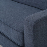 Christopher Knight Home® - Noble House - Sawyer Mid Century Modern Dark Blue Fabric 3 Seater Sofa