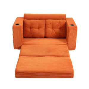 English Elm Convertible Floor Sofa Bed with Memory Foam and Ribbed Corduroy for Small Spaces Orange W395P438028