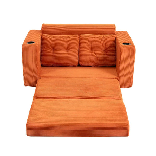English Elm Convertible Floor Sofa Bed with Memory Foam and Ribbed Corduroy for Small Spaces Orange W395P438028
