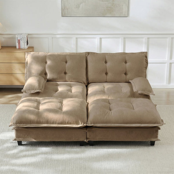 English Elm 77" Chenille Modular Cloud Sofa Plush Deep Seat Sectional with Ottomans for Living Room Light Coffee W714S01693