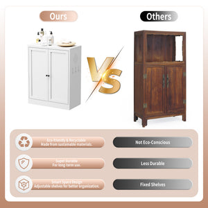 English Elm 34.6" White Metal Pantry Cabinet with Adjustable Shelves, Space-Saving Freestanding Kitchen Organizer for Apartments T2398P350191