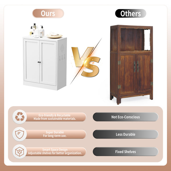 English Elm 34.6" White Metal Pantry Cabinet with Adjustable Shelves, Space-Saving Freestanding Kitchen Organizer for Apartments T2398P350191