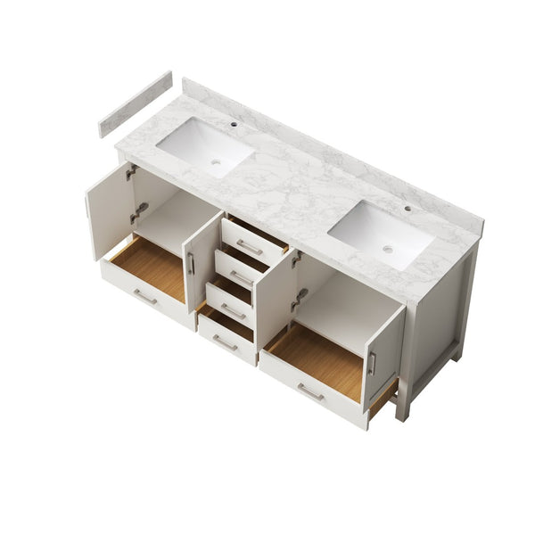 English Elm 71" Freestanding Double Sink Bathroom Vanity with Carrara Top and Soft-close Cabinet T3785P383046