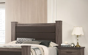 English Elm Modern Eastern King Storage Bed Linen Upholstered Headboard Warm Brown Finish B011S02117