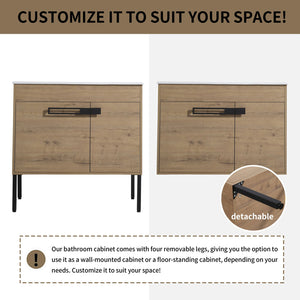 English Elm 36 Inch Bathroom Vanity With Sink - Versatile Freestanding Or Floating Design For Modern Spaces W999S00109