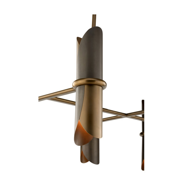 Wildwood Stockman Industrial Brass & Bronze Chandelier — Dual Uplight/Downlight, Adjustable 34"H X 42"W 15305