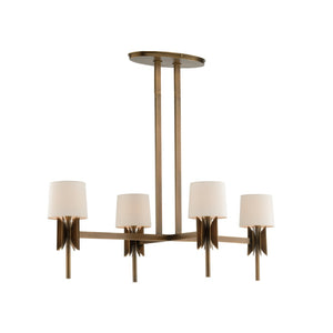 Wildwood Tilling Sculptural Chandelier In Antique Brass With Rolled-Edge Linen Shades — Gallery-Worthy Focalpiece 15306