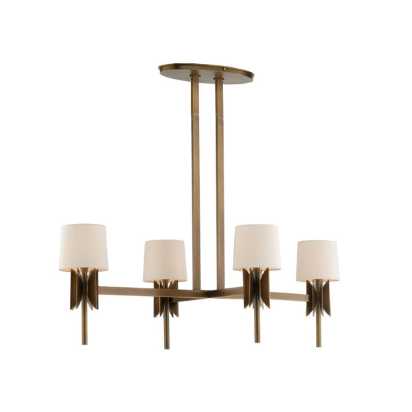 Wildwood Tilling Sculptural Chandelier In Antique Brass With Rolled-Edge Linen Shades — Gallery-Worthy Focalpiece 15306