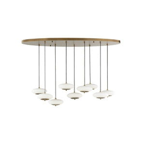 Wildwood Collier Multi-Drop Chandelier With Pleated Brass Accents & Milk Glass Spheres, Adjustable Height, Antique Brass Finish 15307