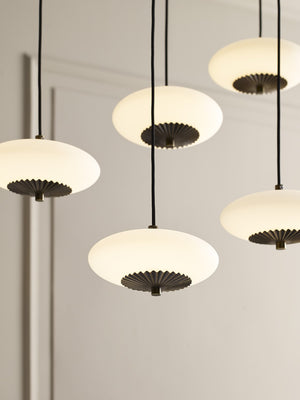 Wildwood Collier Multi-Drop Chandelier With Pleated Brass Accents & Milk Glass Spheres, Adjustable Height, Antique Brass Finish 15307