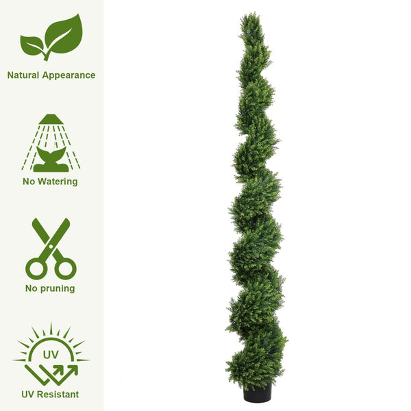 English Elm 7ft Spiral Cypress Faux Tree Potted Dual Tone Foliage for Entryway Patio Decor W2945P379249