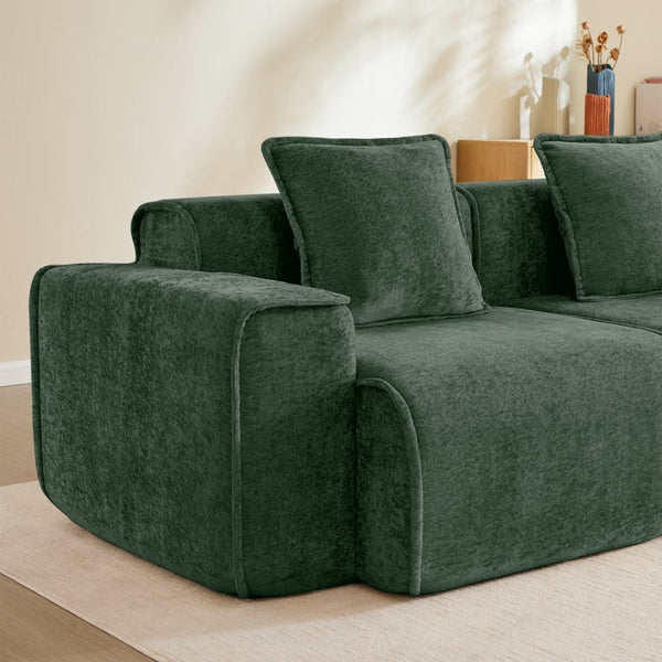 English Elm Streamlined Modular U-shape Sectional Velvet Sofa with Cloud Comfort and Movable Ottomans Green W3041S00370