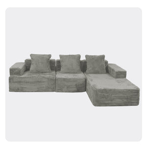 English Elm Compression Sectional Couch with Chaise Sleeper, Corduroy Antique Grey, CertiPUR-US Foam, Modular Comfort W3341P329074