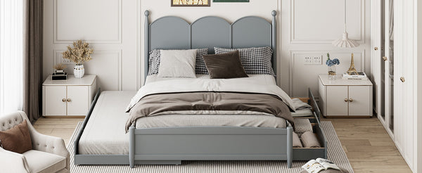 English Elm Queen Size Platform Bed With Trundle & 2 Large Drawers - Elegant Gray Storage Solution For Bedrooms N820S00025E-GIGA