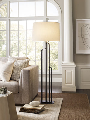 Wildwood Brazing Sculptural Floor Lamp With Rolled Antique Brass & Solid Bronze Joinery, 65" H Statement Light 15310