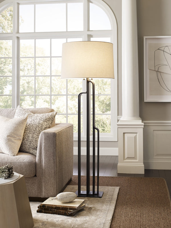Wildwood Brazing Sculptural Floor Lamp With Rolled Antique Brass & Solid Bronze Joinery, 65" H Statement Light 15310