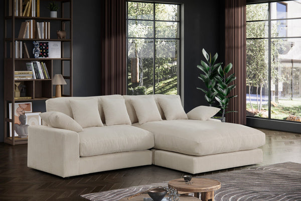 English Elm Astra Corduroy Reversible Sectional Sofa with Chaise Six Pillows Casual Living Room Beige B2749S00210