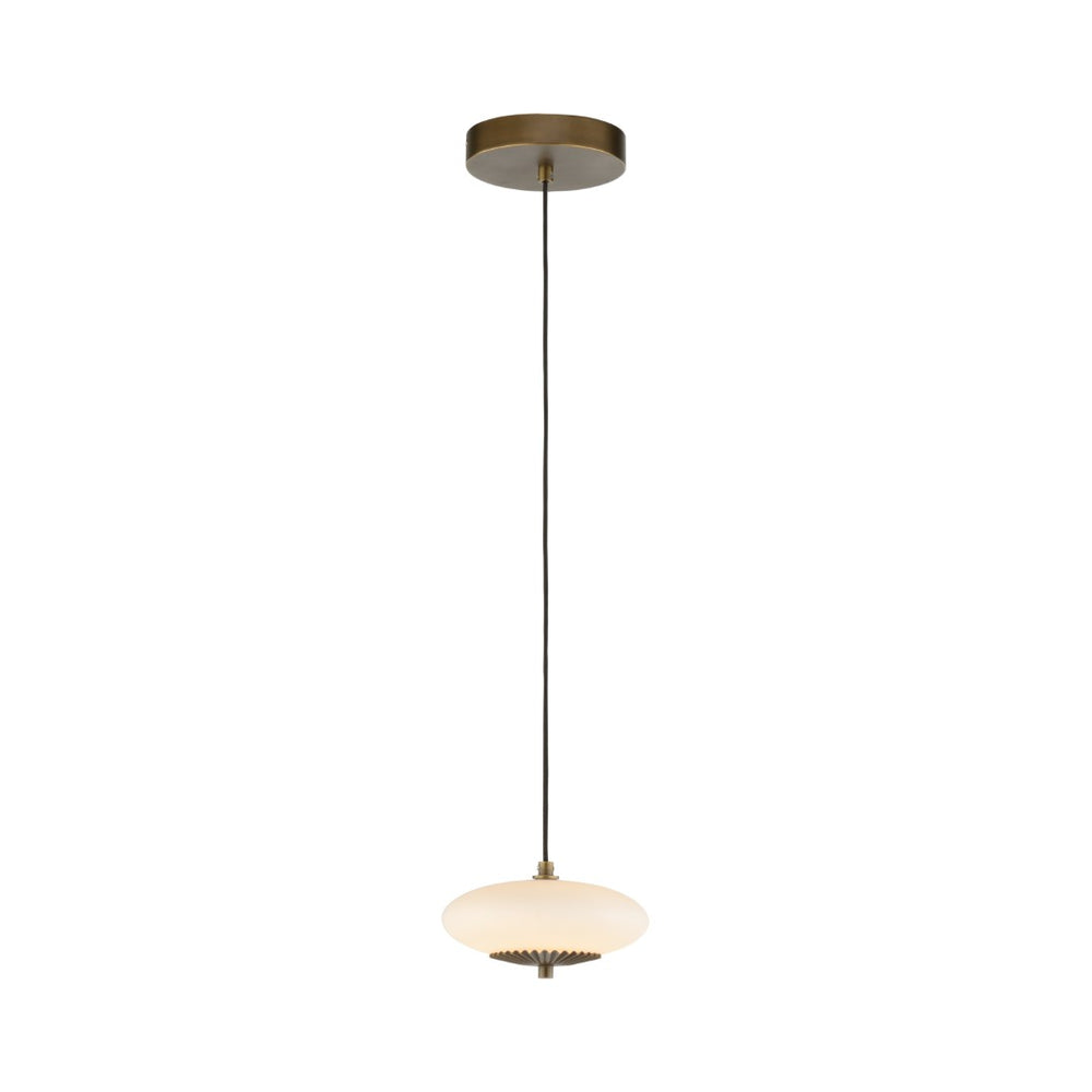 Wildwood Collier Pleated Brass Pendant With Milk-Glass Globe, Adjustable Cord For Dining, Bedroom & Foyer Lighting 15313