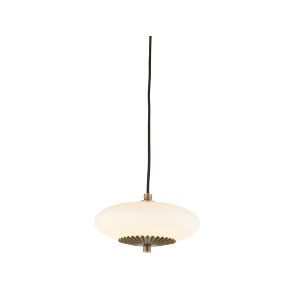 Wildwood Collier Pleated Brass Pendant With Milk-Glass Globe, Adjustable Cord For Dining, Bedroom & Foyer Lighting 15313