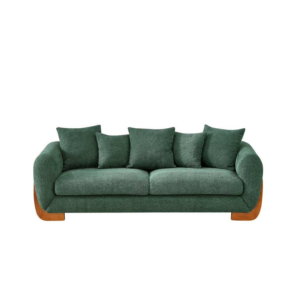 English Elm Modern 3-Seater Sofa Green with Wooden Legs, Lambswool Cushions & 5 Pillows, Stylish Durable Comfort W2817P300632