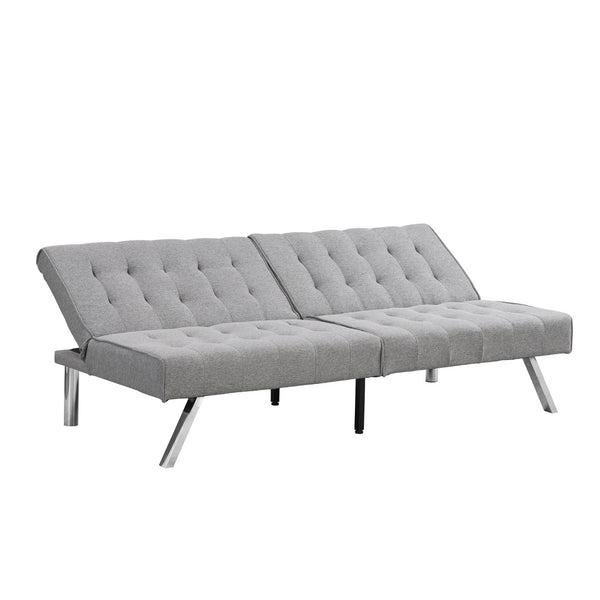 English Elm Wood Frame Futon Sofa Bed With Stainless Steel Legs - Grey Faux Linen, Space-Saving & Stylish Design W2297P247601-GIGA