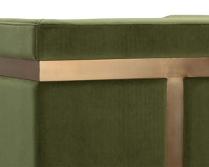 Sunpan YVETTE Armchair - Luxurious Meg Olive Velvet with Antique Brass Frame - Modern Elegance & Comfort 110383