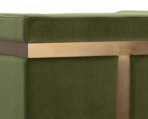 Sunpan YVETTE Armchair - Luxurious Meg Olive Velvet with Antique Brass Frame - Modern Elegance & Comfort 110383