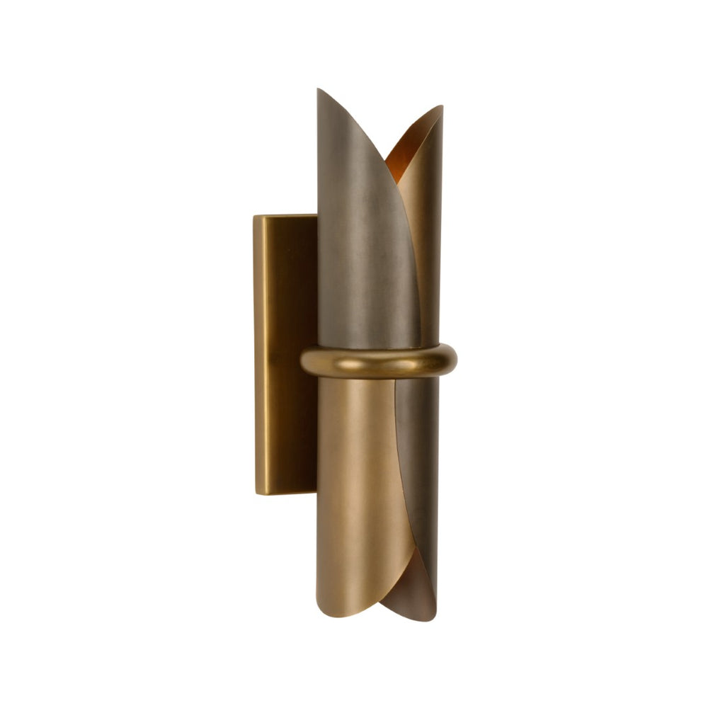 Wildwood Stockman Sculptural Sconce In Antique Brass & Bronze — Dual-Direction Petal Lighting, 17"H Durable 15317