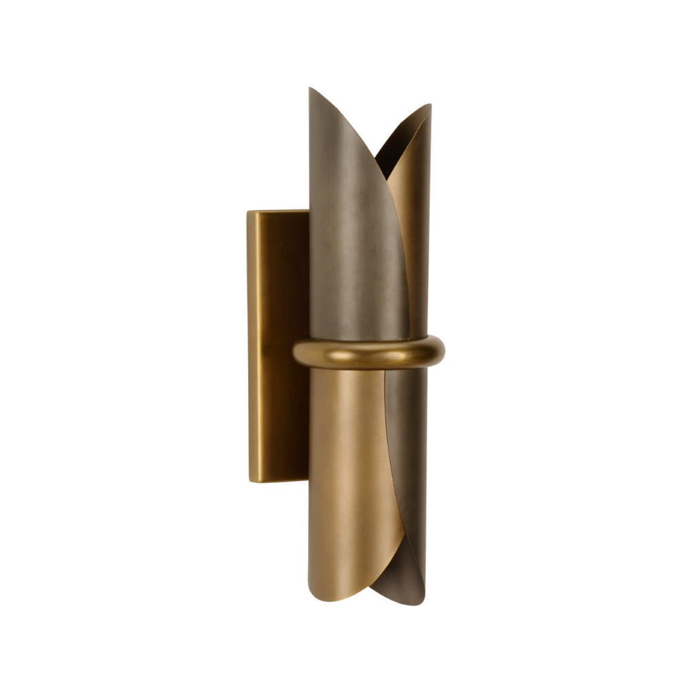 Wildwood Stockman Sculptural Sconce In Antique Brass & Bronze — Dual-Direction Petal Lighting, 17"H Durable 15317
