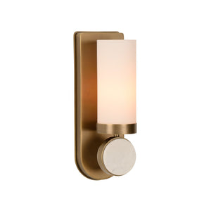 Wildwood Emmons Sconce — Antique Brass Wall Light With Carrara Marble Base And Clear Glass Shade, Damp-Rated Gold 15319