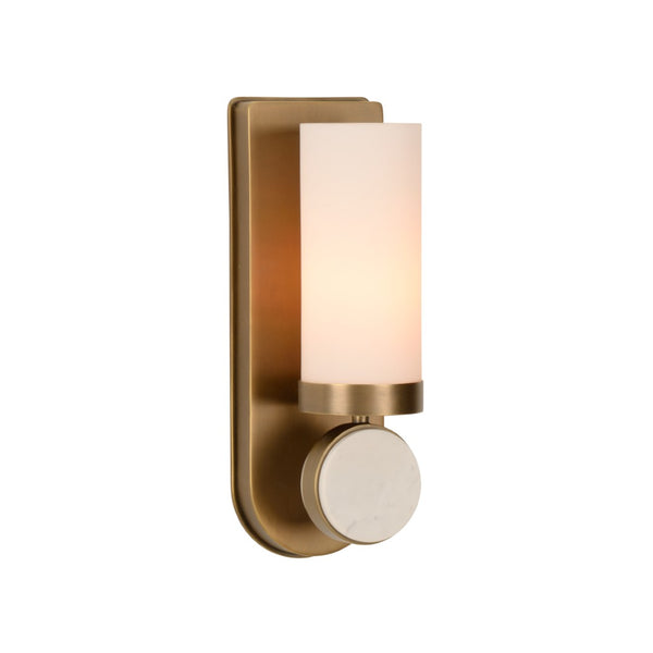 Wildwood Emmons Sconce — Antique Brass Wall Light With Carrara Marble Base And Clear Glass Shade, Damp-Rated Gold 15319