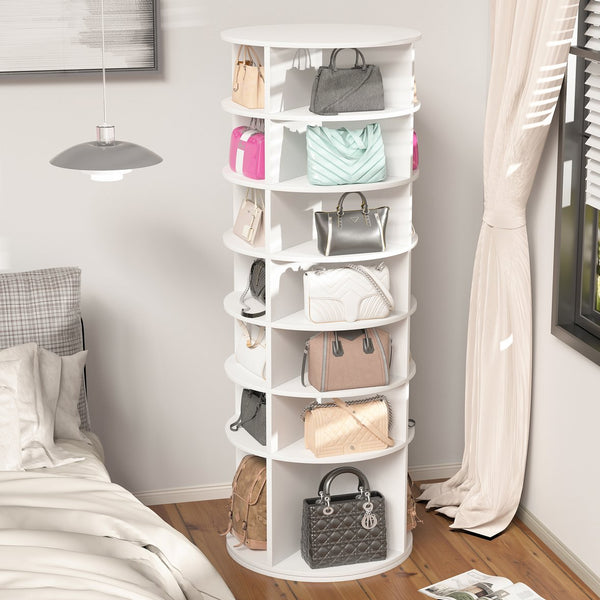 English Elm Rotating 7-Tier Spinning Shoe Rack Tower 360° Revolving Organizer, Space-Saving Sturdy White Holder W2699P222574
