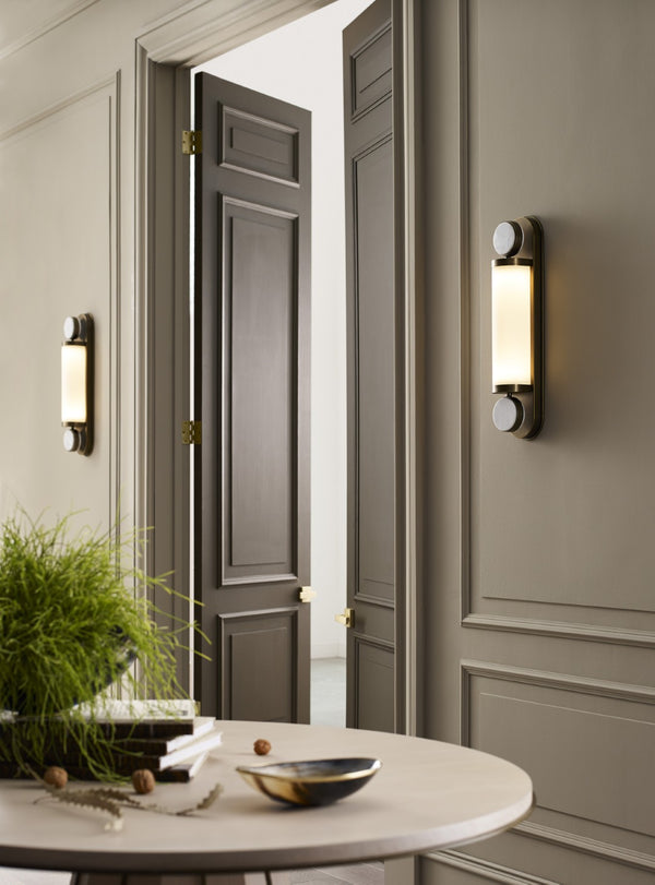 Wildwood Emmons Sconce Featuring Antique Brass, Carrera Marble Spheres And Glass Column For Versatile Accent Lighting Gold 15321