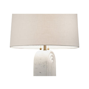 Wildwood Lyssy Honed Carrera Marble Table Lamp With Coffee Bronze Accents, Art Deco Carved Geometric Design (27.5") 15324