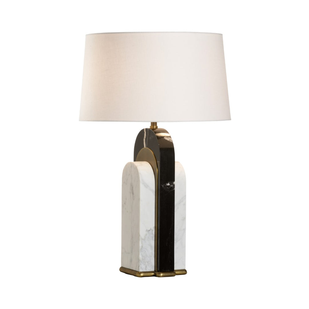 Wildwood Channarock Lamp — Art Deco Marble-Style Table Lamp In Honed Carrera & Nero Marquina With Brass Accents 15325