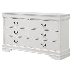 English Elm Frances Six Drawer Dresser Warm Wood Grain Finish with Nickel Bail Handles for Bedroom White B062P447791