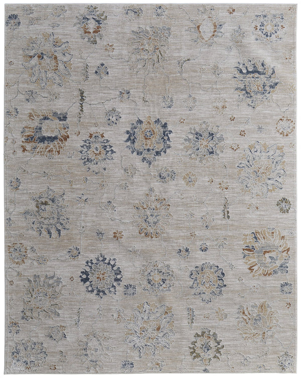 Feizy Rugs Pasha Vibrant Floral Distressed Rug – Soft, Stain-resistant Polyester For Eclectic Home Styling Taupe,Ivory,Blue Polyester Pas39m9fbgeblue70