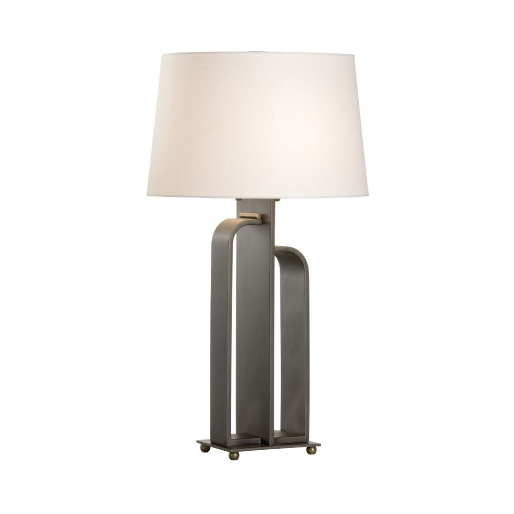 Wildwood Brazing Solid Bronze Table Lamp With Rolled Antique Brass Accents — Modern Rounded Silhouette, Warm Ambient Lighting (28.5" H) 15328