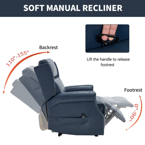 English Elm Emon's Overstuffed Chenille Power Lift Recliner with Massage Heat and Charging Ports Blue W1803S00087