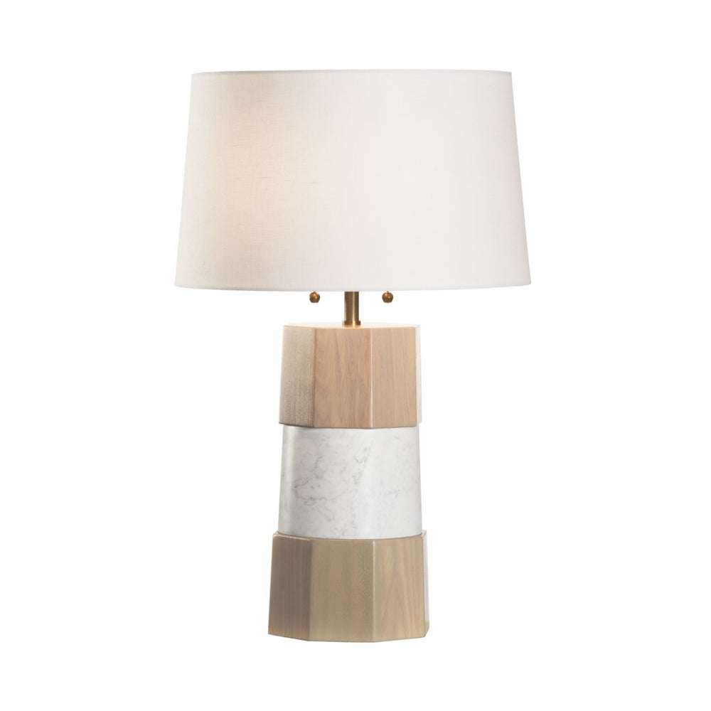 Wildwood Laurence Sculptural Table Lamp With Rift-Cut White Oak & Honed Carrera Marble Belt, 28"H 15330