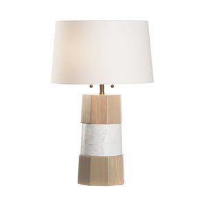 Wildwood Laurence Sculptural Table Lamp With Rift-Cut White Oak & Honed Carrera Marble Belt, 28"H 15330