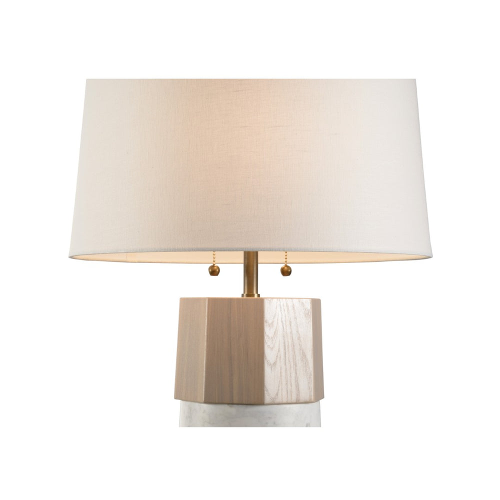 Wildwood Laurence Sculptural Table Lamp With Rift-Cut White Oak & Honed Carrera Marble Belt, 28"H 15330