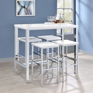 English Elm Nimitz Sleek High-Gloss White & Chrome 5-Piece Pub Bar Set — Modern Steel Frame, Durable MDF Seats B062P333393