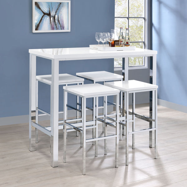 English Elm Nimitz Sleek High-Gloss White & Chrome 5-Piece Pub Bar Set — Modern Steel Frame, Durable MDF Seats B062P333393